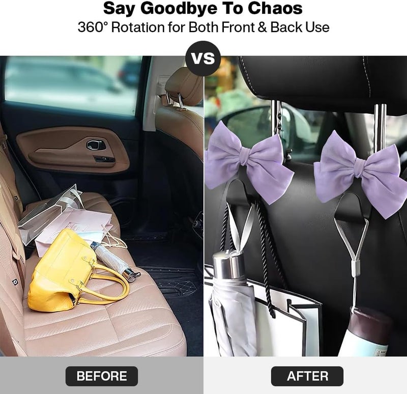 LIFOPY 2 Pack Car Purse Hooks, Cute Bow Car Seat Headrest Hook Hanger for Purses and Bags, Space-Saving Car Accessory (Light purple) - Image 4